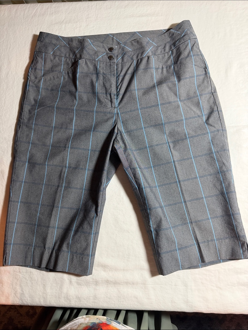 Annika Womens Gray Windowpane Shorts with Blue Check